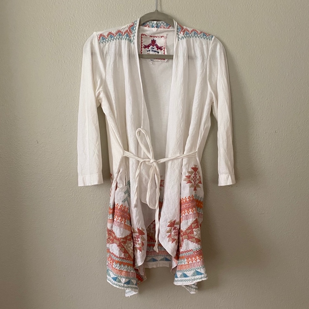 Johnny Was Embroidered Cotton Boho Jacket w/Belt